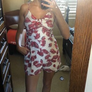 Front tie red feather romper